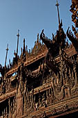 Myanmar - Mandalay, Shwe In Bin Kyaung a wonderful example of the Burmese unique teak architecture and wood-carving art. 